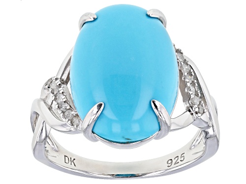17x12mm Oval Sleeping Beauty Turquoise with .10ctw Diamond Accent Rhodium Over Silver Ring - Size 9