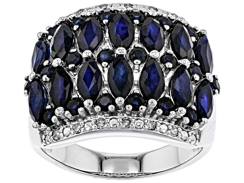 5.19ctw Marquise And Round Blue Sapphire With Diamond Accent Rhodium Over Silver Band Ring - Size 7
