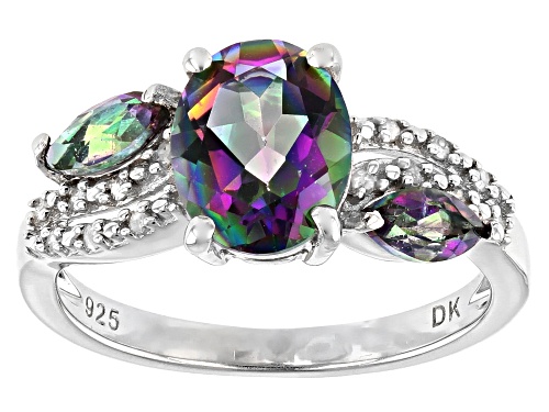 Photo of 2.49ctw Oval & Marquise Mystic Fire(R) Green Topaz & .06ctw Diamond Accent Rhodium Over Silver Ring - Size 9