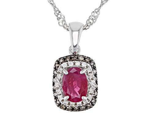 .81ct Burmese Ruby, .11ctw Champagne Diamond & .10ctw White Zircon Rhodium Over Silver Pendant/Chain
