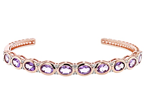 7.66ct Oval Amethyst with .01ct round White Diamond Accent 14k rose Gold Over Silver Bracelet - Size 7.5