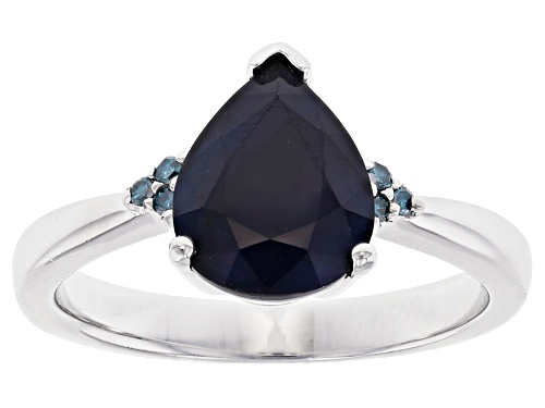 2.16ct Pear Shaped Diffused Blue Sapphire with 0.04ctw Blue Diamond Accent Rhodium Over Silver Ring - Size 8