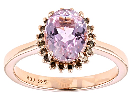 Photo of 1.98ct oval kunzite with .15ctw round Champagne diamond 18k rose gold over sterling silver ring - Size 8