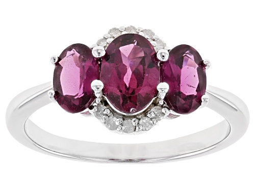 1.96ctw Oval Raspberry Color Rhodolite and .07ctw Diamond Accent Rhodium Over Silver Ring - Size 8