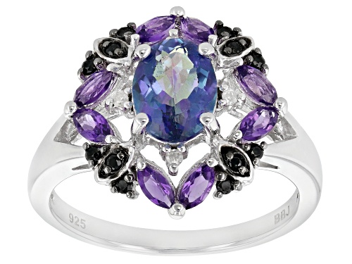Photo of .94ct Petalite,.52ctw Amethyst, .09ctw Black Spinel & .03ctw Diamond Accent Rhodium Over Silver Ring - Size 8