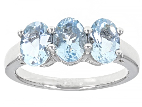 Photo of 1.55ctw Oval Aquamarine With .01ctw Round White Diamond Accent Rhodium Over Sterling Silver Ring - Size 8
