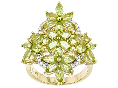 Photo of 4.18ctw Marquise And Round Manchurian Peridot(TM) With 0.01ctw Diamond 18K Gold Over Silver Ring - Size 7