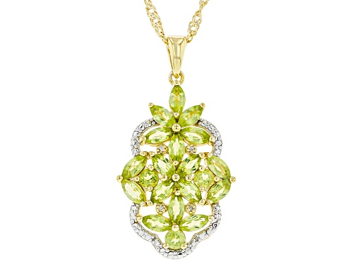 Photo of 2.82ctw Mixed shape Manchurian Peridot(TM) With 0.01ctw Diamond 18K Gold Over Silver Pendant Chain