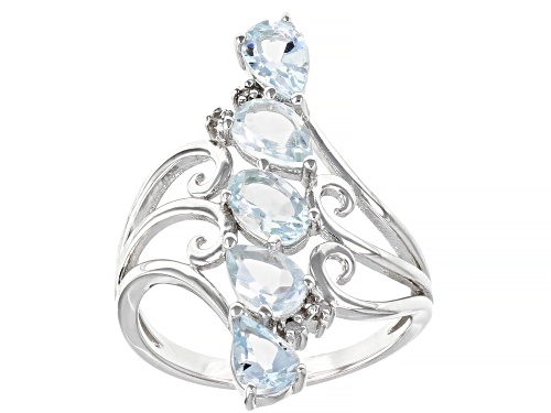 Photo of 1.12ctw Pear-Shaped, 0.34ct Oval Aquamarine And 0.02ctw Diamond Accent Rhodium Over  Silver Ring. - Size 6