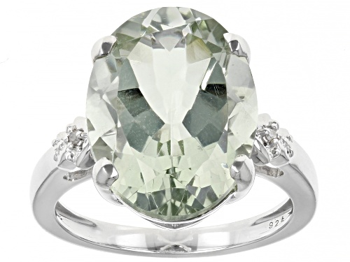 Photo of 7.82ct Oval Prasiolite With 0.01ctw Round White Diamond Rhodium Over Sterling Silver Ring - Size 8