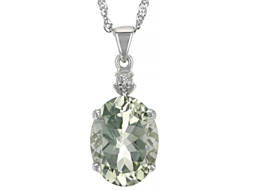 7.82ctw Oval Prasiolite & Round White Diamond Accent Rhodium Over Sterling Silver Pendant With Chain