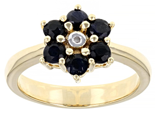 Photo of 1.00ctw Round Blue Sapphire with 0.01ct Single Diamond Accent 18k Yellow Gold Over Silver Ring - Size 9