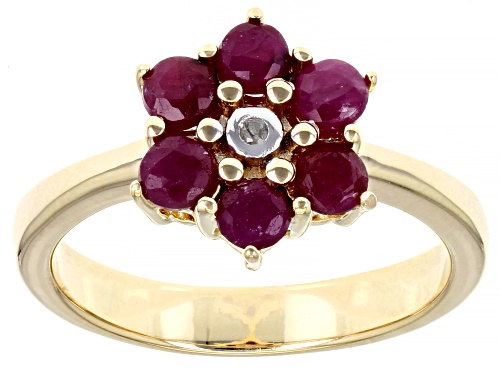 Photo of 1.05ctw Round Indian Ruby with 0.01ct Round Single Diamond Accent 18k Yellow Gold Over Silver Ring - Size 8