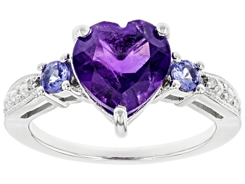 Photo of 2.12ct African Amethyst, 0.20ctw Tanzanite With  Diamond Accent Rhodium Over Silver Ring - Size 9