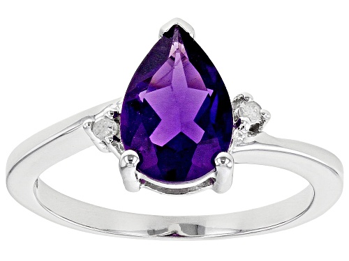 1.51ct Pear Shaped African Amethyst With 0.02ctw White Diamond Accent Rhodium Over Silver Ring - Size 8