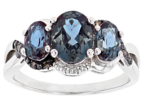 Photo of 2.08ctw Oval Lab Alexandrite With 0.05ctw Champagne & White Diamond Accent Rhodium Over Silver Ring - Size 8