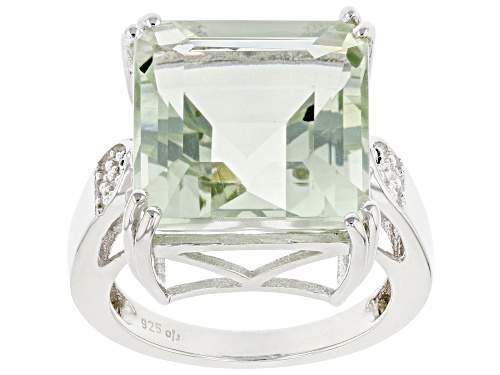 10.20ct Octagonal Prasiolite With Green Diamond Accent Rhodium Over Sterling Silver Ring - Size 7