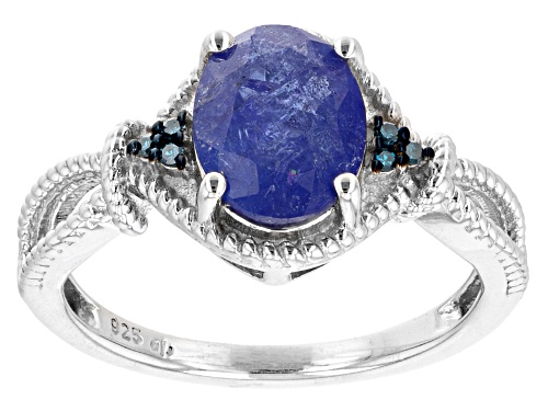 Photo of 1.71ct Oval Tanzanite With 0.02ctw Round Blue Diamond Accent Rhodium Over Sterling Silver Ring - Size 7