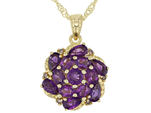 2.10ctw Amethyst & 0.05ctw Champagne Diamond Accent 18K Yellow Gold Over Silver Pendant Chain
