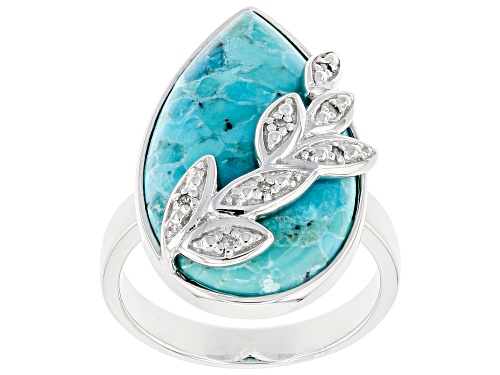 Photo of 23x14mm Pear Shape Turquoise With 0.04ctw White Diamond Accent Rhodium Over Sterling Silver Ring - Size 8
