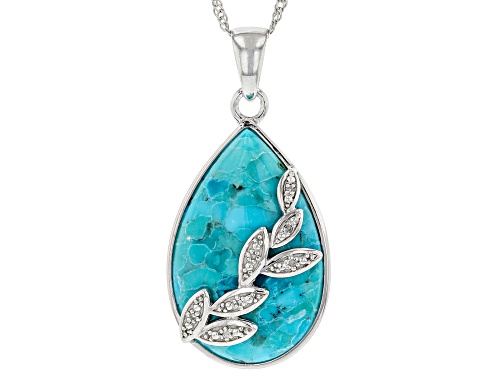 28x18mm Composite Turquoise With .04ctw White Diamond Accent Rhodium Over Silver Pendant/Chain