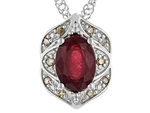 Photo of 1.45ct Oval Mahaleo® Ruby With 0.07ctw Diamond Accent Rhodium Over Silver Pendant Chain