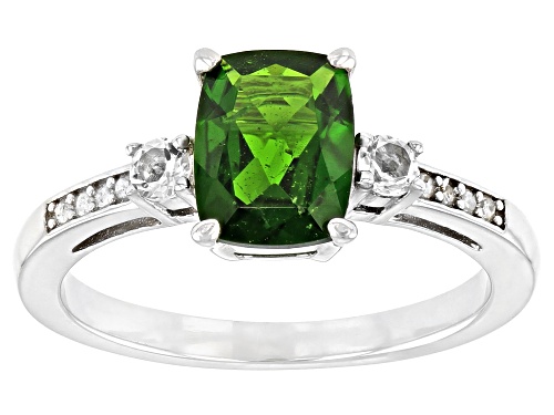 Photo of 1.28ct Cushion Chrome Diopside, 0.14ctw White Topaz, Diamond Accent Rhodium Over Silver Ring - Size 9