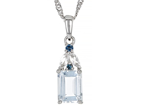 1.13ct Rectangular Octagonal Aquamarine With 0.21ctw Multi Gem Rhodium Over Silver Pendant Chain