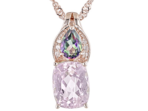 Photo of 2.42ct Kunzite With 0.38ctw Mystic Topaz & Diamond 18K Rose Gold Over Silver Pendant/Chain