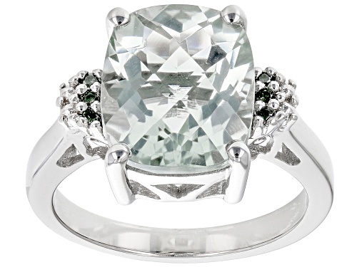 Photo of 5.27ct Cushion Prasiolite With 0.05ctw Round Green Diamond Accent Rhodium Over Sterling Silver Ring - Size 9