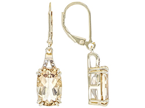 Photo of 7.30ctw Cushion Champagne Quartz With 0.04ctw Diamond Accent 18k Yellow Gold Over Silver Earrings