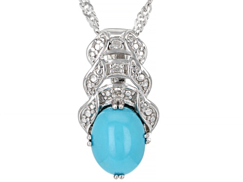 Sleeping Beauty Turquoise With 0.02ctw Diamond Accent Rhodium Over Sterling Silver Pendant Chain