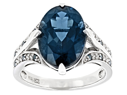 Photo of 6.38ct Oval London Blue Topaz With 0.08ctw Blue Diamond Accent Rhodium Over Sterling Silver Ring - Size 9