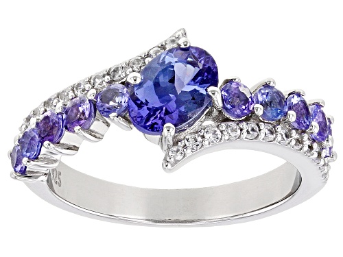 Photo of 0.79ctw Mixed Shapes Tanzanite With 0.29ctw Round White Zircon Rhodium Over Silver Ring - Size 9