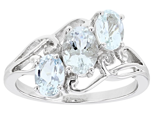 Photo of 1.27ctw Oval Aquamarine And 0.01ctw White Diamond Rhodium Over Sterling Silver Ring - Size 8