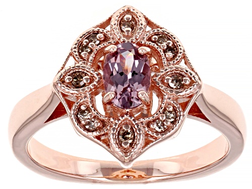 Photo of 0.50ctw Color Shift Garnet With 0.06ctw Champagne Diamond Accent 18K Rose Gold Over Silver Ring - Size 9
