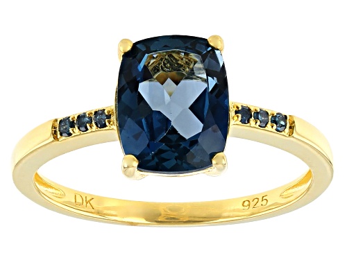 Photo of 2.30ct Cushion London Blue Topaz With 0.04ctw Blue Diamond 18K Yellow Gold Over Silver Ring - Size 9