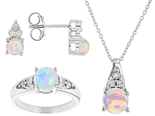 2.06ctw Ethiopian Opal With  0.02ctw Round White Diamond Accent Rhodium Over Silver Jewelry Set