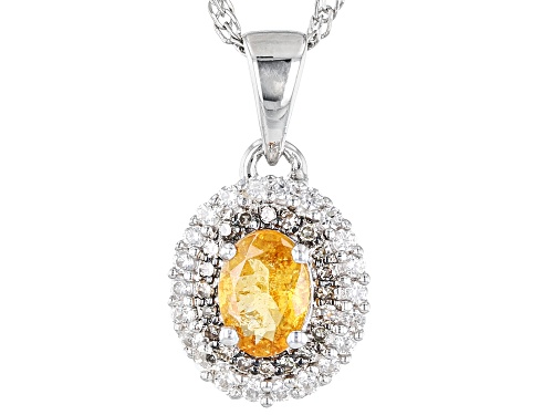 .85ct Spessartite with .32ctw Champagne Diamonds & White Zircon Rhodium Over Silver Pendant/Chain