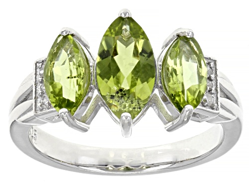 Photo of 2.32ctw Marquise Manchurian Peridot™ And 0.05ctw White Diamond Rhodium Over Sterling Silver Ring - Size 9