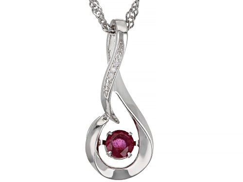 Photo of 0.35ct Round Mahaleo® Ruby With 0.01ctw White Diamond Accent Rhodium Over Silver Pendant Chain