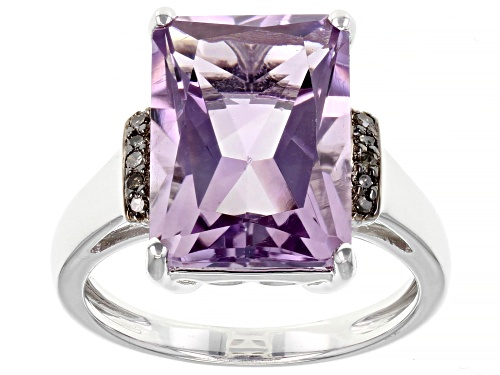 Photo of 6.47ct African Amethyst & 0.04ctw Champagne Diamond Rhodium Over Sterling Silver Ring - Size 8