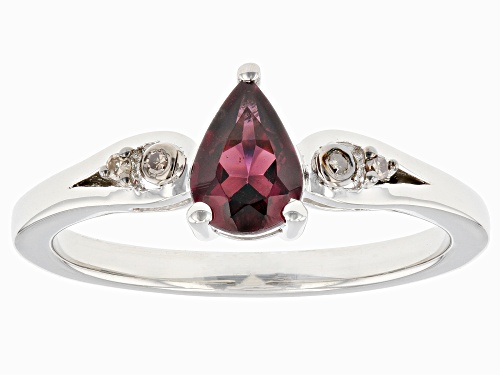 Photo of 0.65ct Pear Raspberry Rhodolite With 0.02ctw Diamond Accent Rhodium Over Silver Ring - Size 8