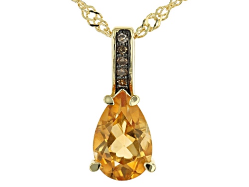 Photo of 1.05ct Citrine With 0.02ctw Champagne Diamond Accent 18k Yellow Gold Over Silver Pendant Chain