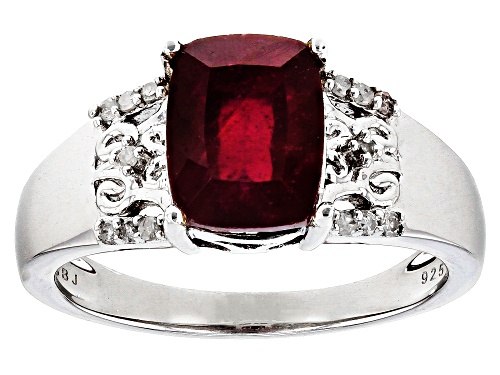 Photo of 3.00ct Cushion Mahaleo® Ruby With 0.06ctw Round White Diamond Accent Rhodium Over Silver Ring - Size 8