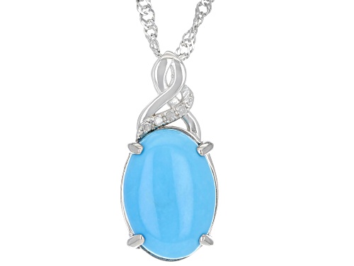 14x10mm Sleeping Beauty Turquoise And 0.02ctw  Diamond Rhodium Over Silver Pendant With Chain