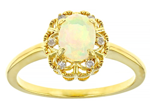 Photo of 0.43ct Ethiopian Opal And 0.04ctw White Diamond 18k Yellow Gold Over Sterling Silver Ring - Size 8