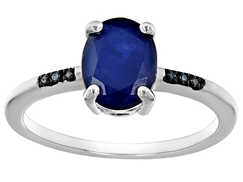 1.68ct Oval Blue Sapphire With 0.02ctw Blue Diamond Accent Rhodium Over Sterling Silver Ring - Size 7