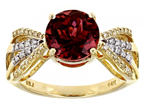 Photo of 1.75ct Pink Tourmaline With 0.19ctw Round Canary And White Diamond 14K Yellow Gold Ring - Size 7