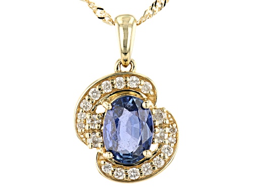 Photo of .75ctw Ceylon Blue Sapphire With .15ctw White Diamond 10K Yellow Gold Pendant With Chain.